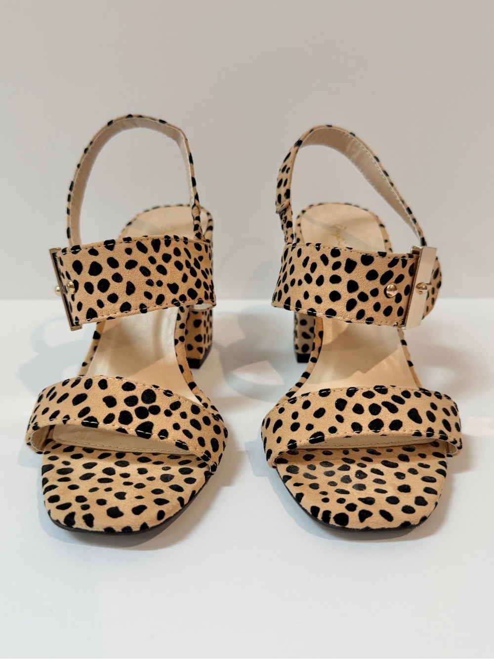 Tan & Black Leopard Print Suede Block Heels - Picture 8 of 16